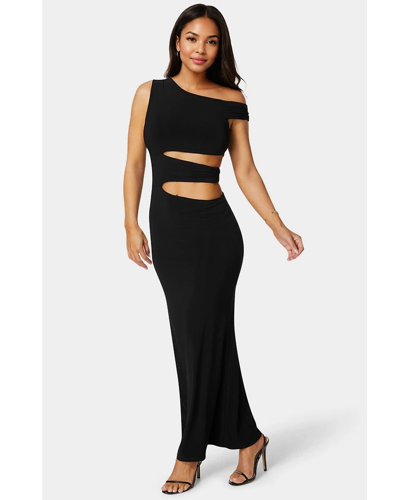 Bebe Women's Asymmetrical Cutout Maxi Dress