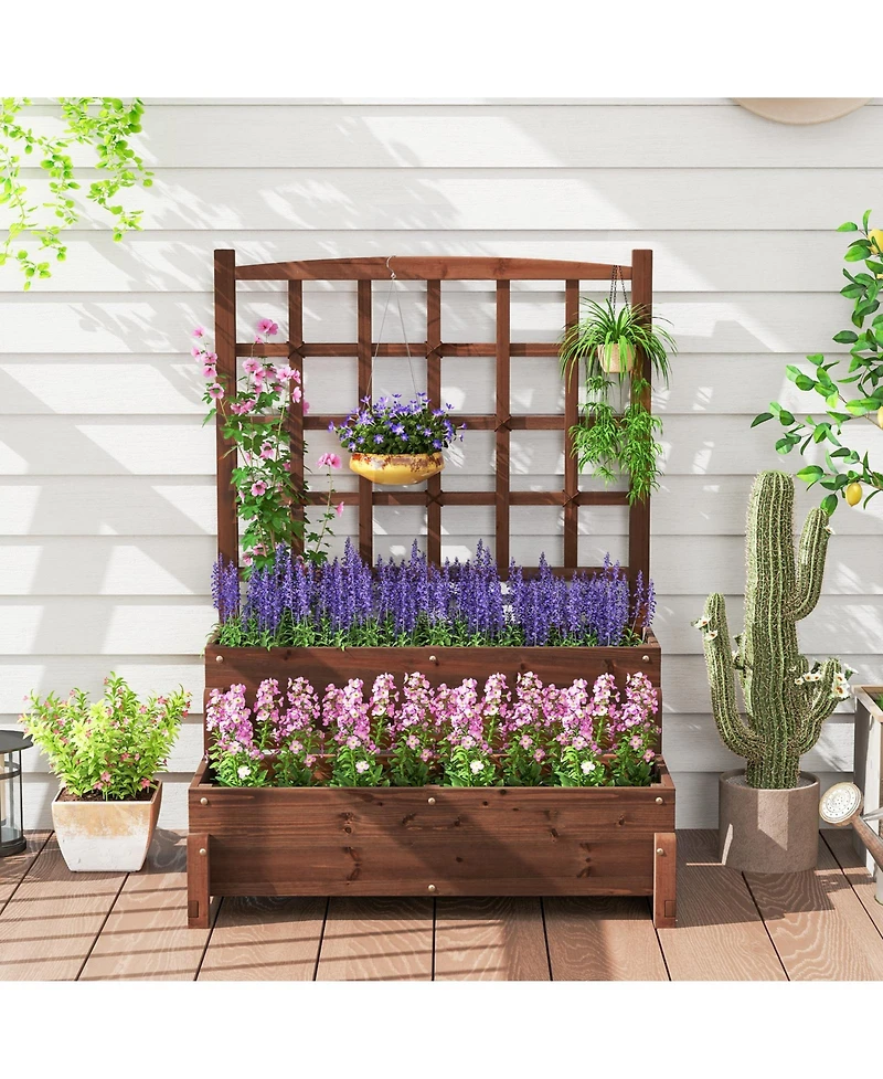 Raised Garden Bed with Trellis 2-tier Planter Box with Drainage Holes