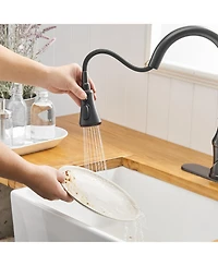 Single-Handle Pull-Down Sprayer 3 Spray High Arc Kitchen Faucet With Deck Plate in Oil Rubbed Bronze