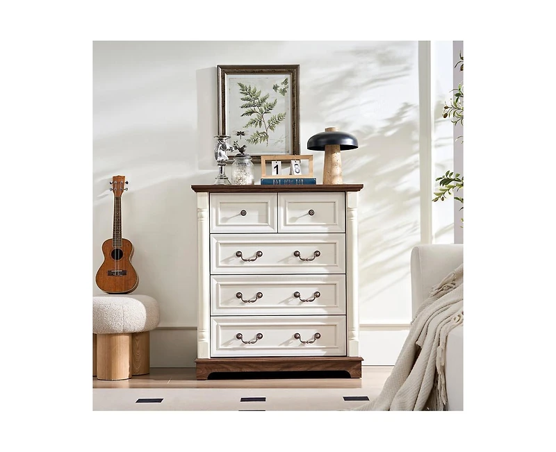 Farmhouse Style Drawer Dresser Bathrooom Cabinet Chest with Base Wooden Rustic Chest of Drawers