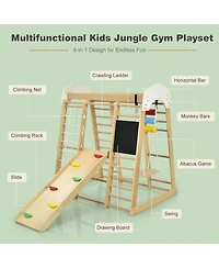 8-in-1 Wooden Climber Play Set with Slide and Swing for Kids