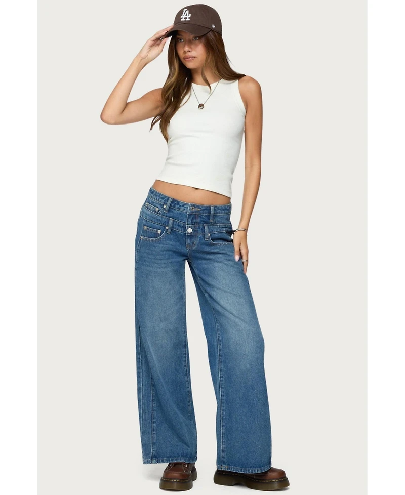 Edikted Women's Abel Layered Look Low Rise Jeans