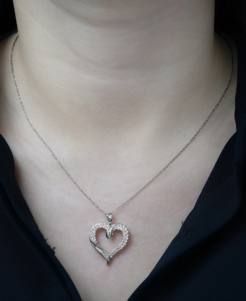 Diamond Twist Heart 18" Pendant Necklace (1/2 ct. t.w.) 14k White Gold or Yellow Gold, + 2" extender, Exclusively at Macy's