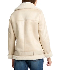 Guess Women's Faux-Shearling Asymmetric Moto Coat