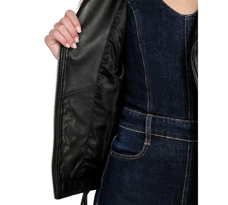 Guess Women's Asymmetric Belted Leather Moto Jacket