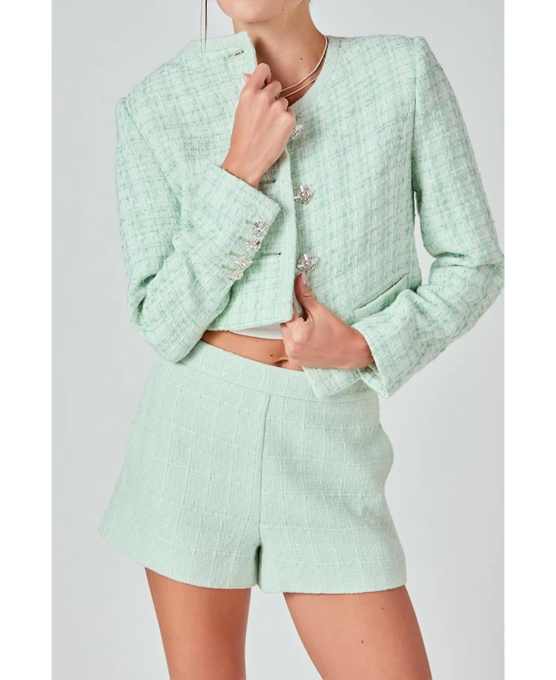 endless rose Women's Tweed Combo Relaxed Jacket
