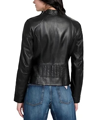 Guess Women's Collarless Zip-Front Leather Jacket