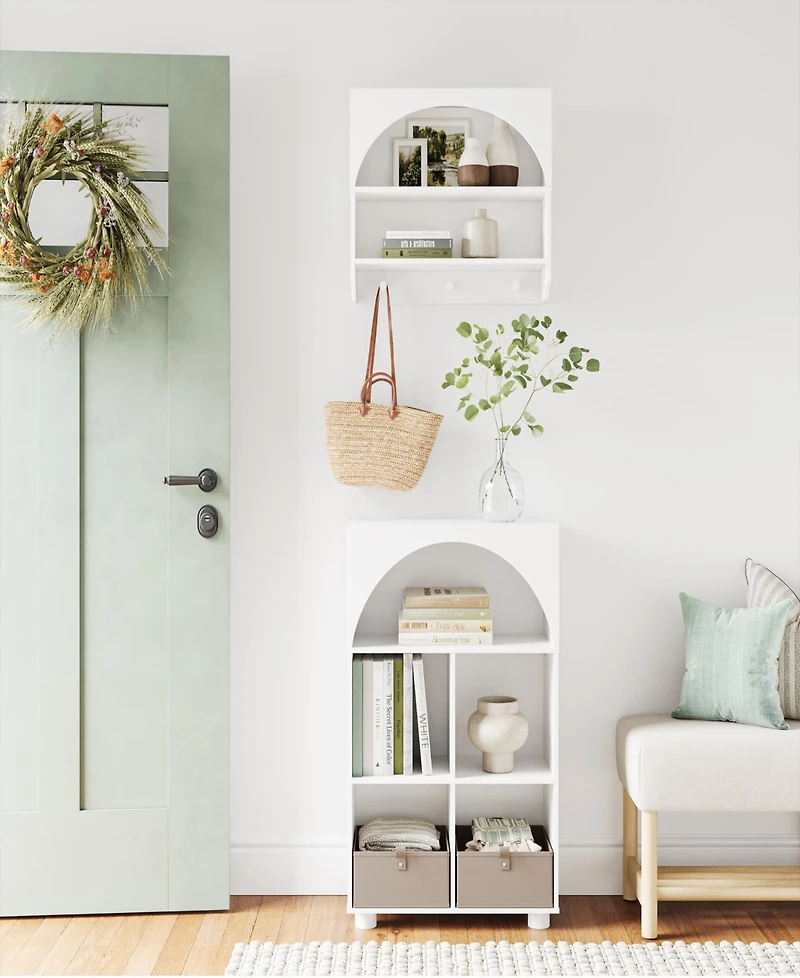 Sourcing Solutions Arched 23" Solid Wood 4 Cubby Entryway Shoe Rack Storage Organizer Cabinet