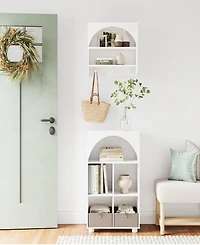 Sourcing Solutions Arched 23" Solid Wood 4 Cubby Entryway Shoe Rack Storage Organizer Cabinet