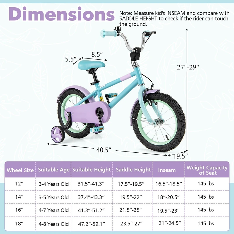 Adjustable Handlebar Saddle Kids Bike Lightweight Easy to Ride