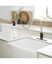 Greenspring Single-Handle Pull-Out Sprayer Kitchen Faucet with Supply Lines Matte Black and Brushed Nickel