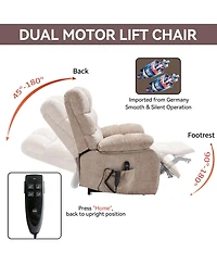 Lift Recliner Chair Heat Massage Dual Motor Infinite Position Up to 350 Lbs Large Electric Power Recliners with Power-Remote, Medium-firm and Hea