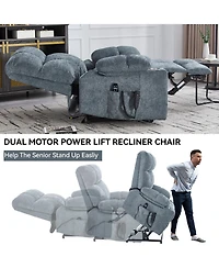Dual Motor Infinite Position Up to 350 Lbs Chenille Power Lift Recliner Chair with 8-Point Vibration Massage and Lumbar Heating Cup Holders