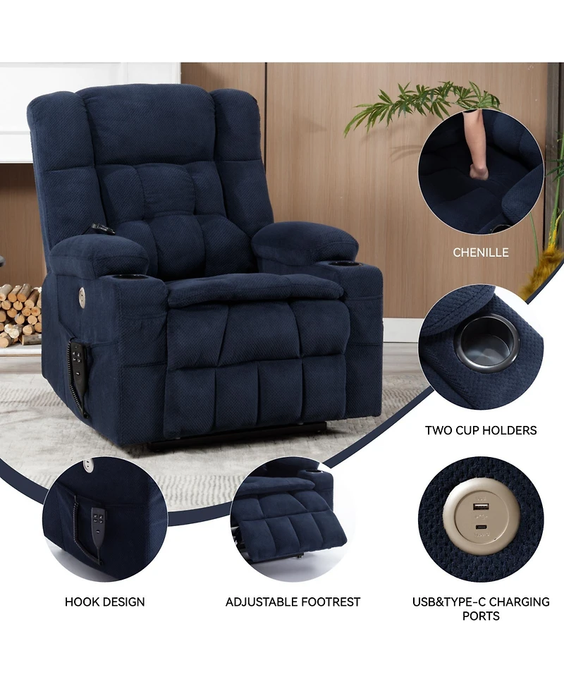 Dual Motor Infinite Position Up to 350 Lbs Chenille Power Lift Recliner Chair, Heavy Duty Motion Mechanism with 8-Point Vibration Massage and Lumbar H