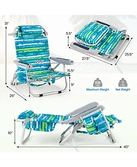 Foldable Backpack Beach Chair with Cup Holder and Storage Pockets Set of 2