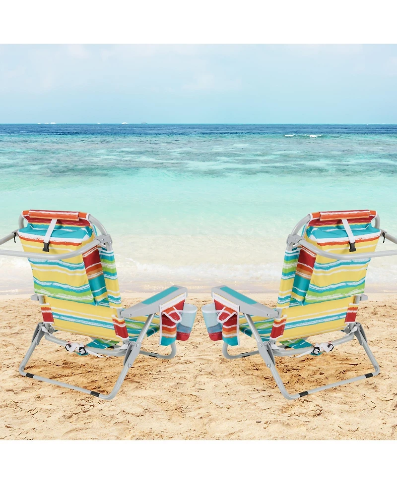 Foldable Backpack Beach Chair with Cup Holder and Storage Pockets Set of 2