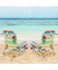 Foldable Backpack Beach Chair with Cup Holder and Storage Pockets Set of 2