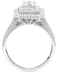 Diamond Emerald Shaped Halo Cluster Multirow Ring (1 ct. t.w.) in 14k White Gold