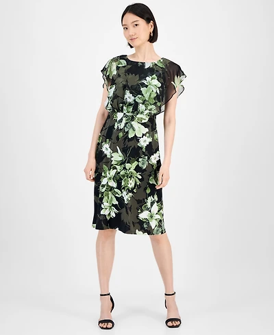 Connected Petite Floral Bodice-Overlay Jersey Dress