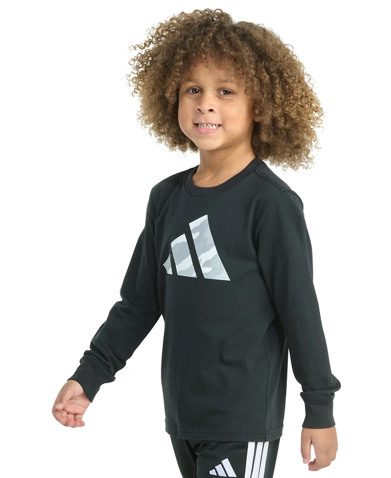 adidas Toddler & Little Boys Long-Sleeve Halftone Camo Logo Cotton T-Shirt