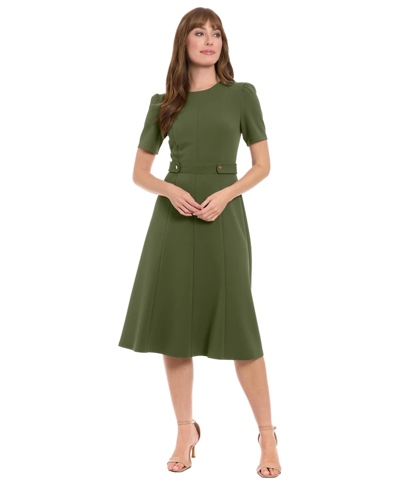 London Times Petite Fit & Flare Scuba Crepe Midi Dress