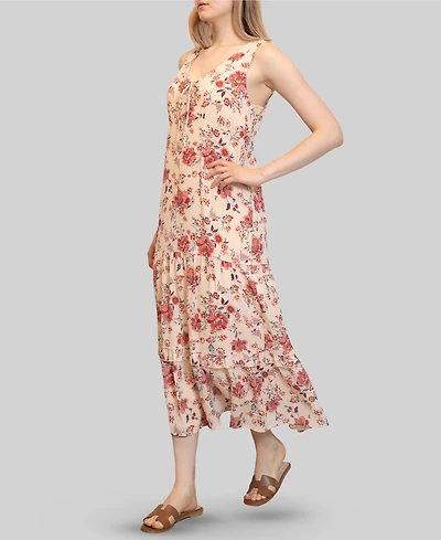 Almost Famous Juniors' Chiffon Printed V-Neck Sleeveless Maxi Dress