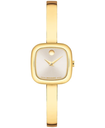 Movado Women's Museum Cushion Swiss Quartz Yellow Pvd Steel Bangle Watch, 21.50mm