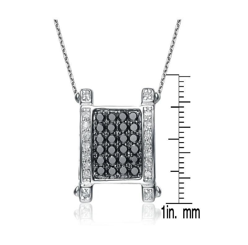 Sterling Silver White Gold Plated White and Black Cubic Zirconia Pendant