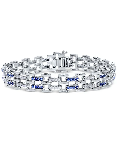 Diamond Round & Baguette Square Link Bracelet (3/4 ct. t.w.) in Sterling Silver