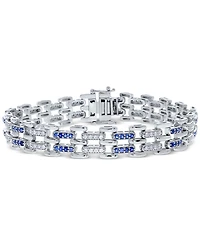 Diamond Round & Baguette Square Link Bracelet (3/4 ct. t.w.) in Sterling Silver