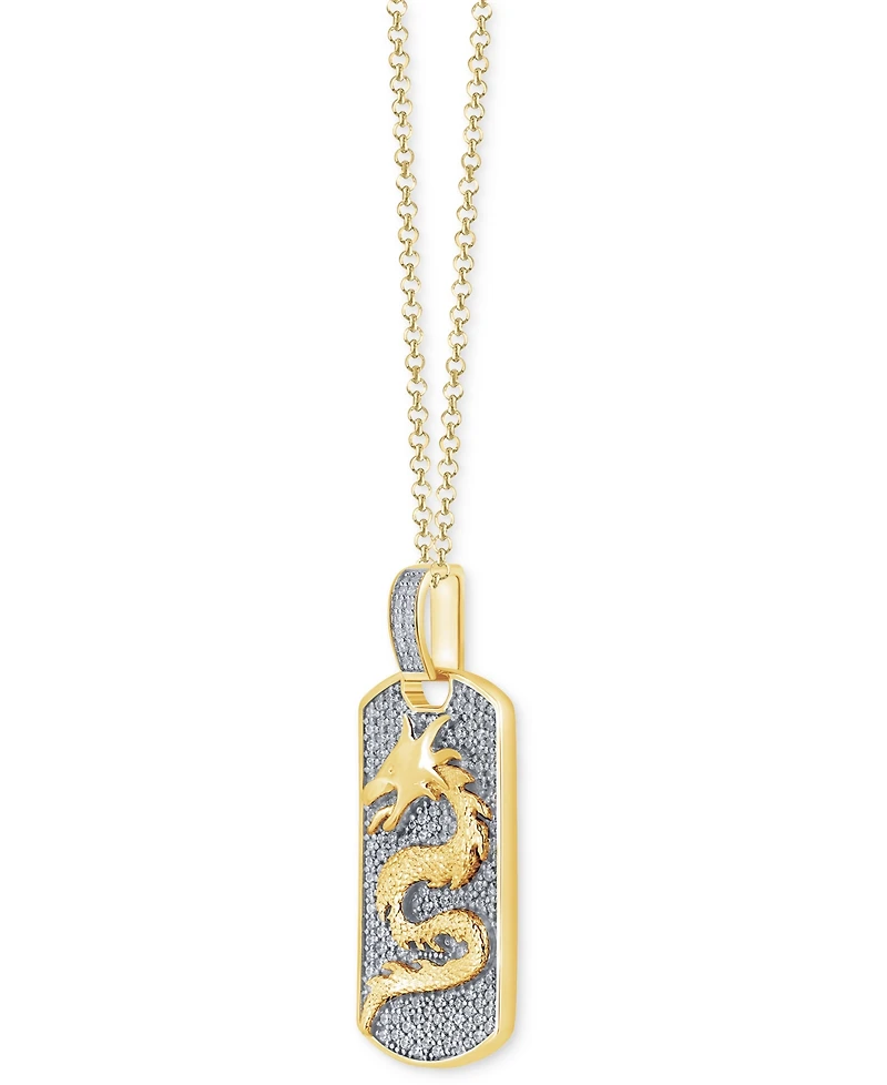 Men's Diamond Pave Dragon Dog Tag 22" Pendant Necklace (1 ct. t.w.) in 10k Gold