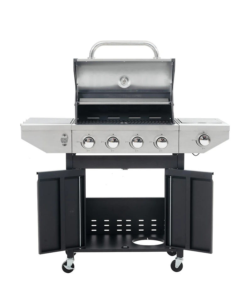 Mondawe Stainless Steel 5-Burner 46,500 Btu Propane Gas Grill with Side Shelves, 4 Wheels