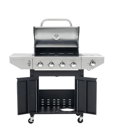 Mondawe Stainless Steel 5-Burner 46,500 Btu Propane Gas Grill with Side Shelves, 4 Wheels