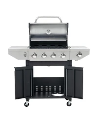 Mondawe Stainless Steel 5-Burner 46,500 Btu Propane Gas Grill with Side Shelves, 4 Wheels