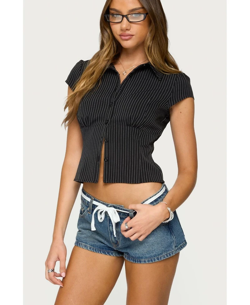 Edikted Women's Juney Pinstripe Tailored Button Up Shirt