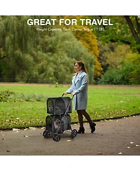4-in-1 Double Pet Stroller with Detachable Carrier and Travel Carriage