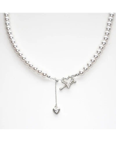 Bearfruit Jewelry Sterling Silver Amelie Simulated Pearl Heart Dangle Necklace