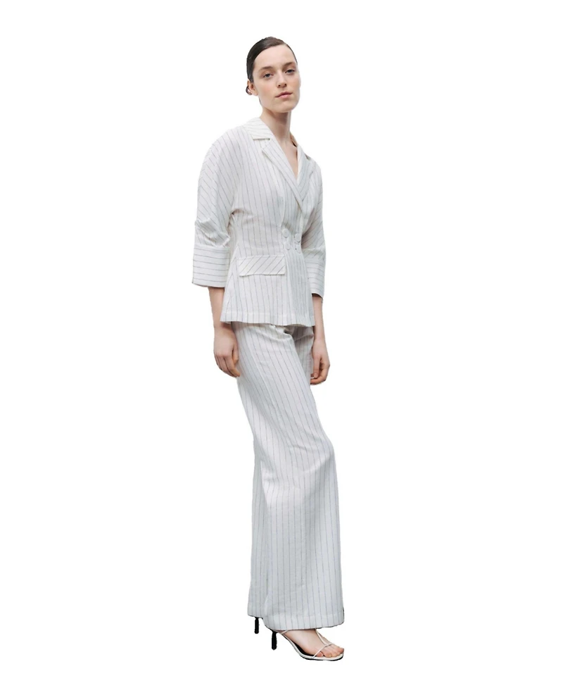 Nocturne Women's Linen Blend Striped High Waist Pants