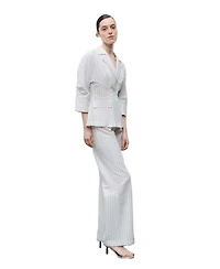 Nocturne Women's Linen Blend Striped High Waist Pants