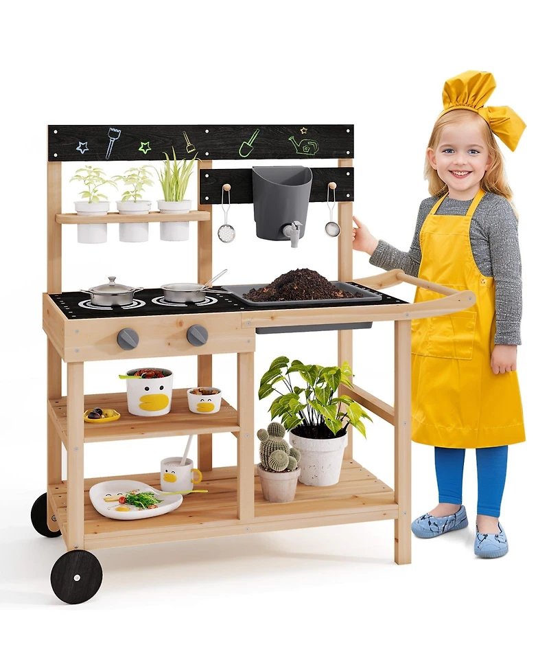 Outdoor Play Kitchen with Blackboard and Planting Pots