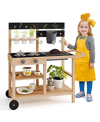 Outdoor Play Kitchen with Blackboard and Planting Pots