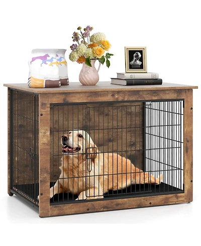 Dog Crate Furniture with Cushion and Double Doors for Small/Medium Dogs
