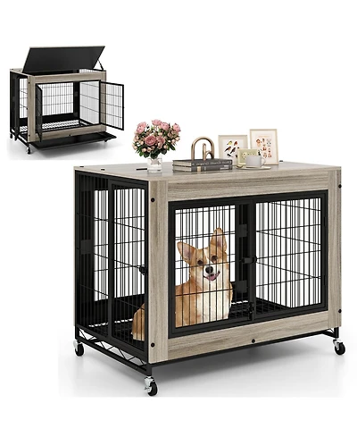 Industrial Dog Kennel with Flip-up Top 3 Lockable Doors and Removable Tray
