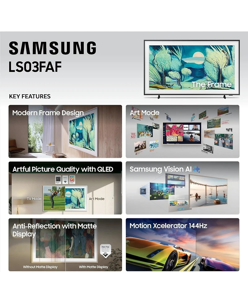 Samsung The Frame LS03F Qled 4K Smart Tv Bundle, Quantum Hdr, Art Mode, Slim Fit Wall Mount, Alexa Built-in w/Aux Hdmi Cable, Cps 24-Month Protection