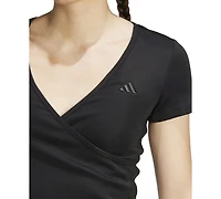 adidas Women's Surplice-Neck Three-Stripes Short-Sleeve T-Shirt