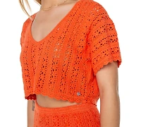 Roxy Juniors' Sea Swirl Crochet Cotton Top