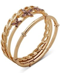 Anne Klein Gold-Tone 3-Pc. Set Flower Bangle Bracelet