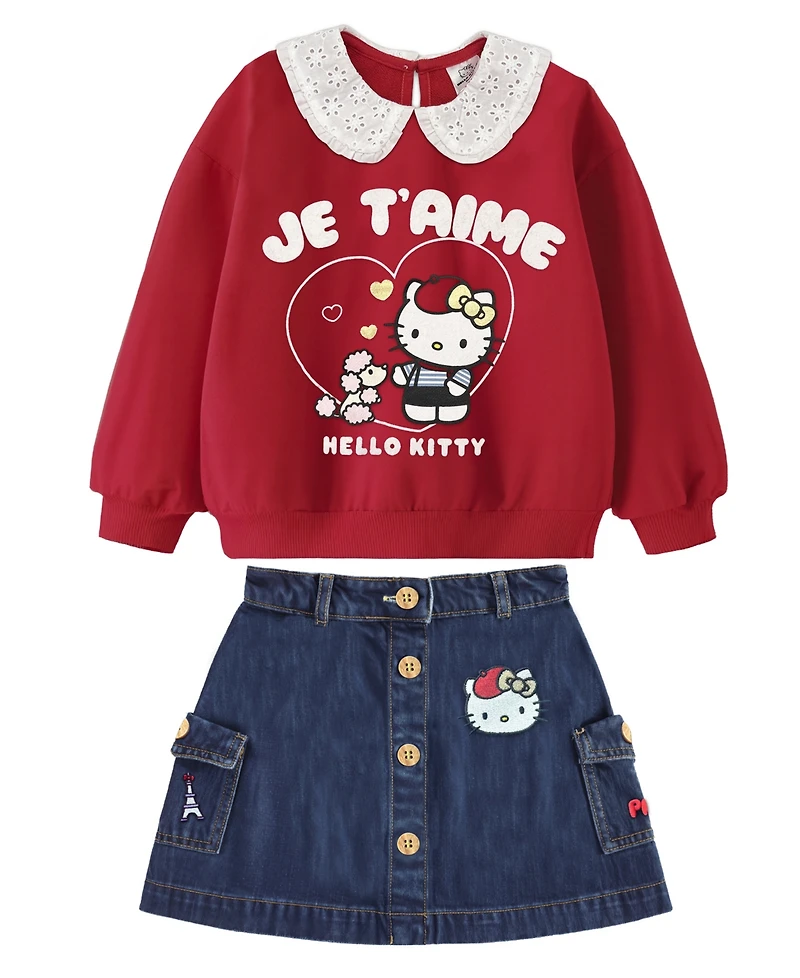 Hello Kitty Toddler and Little Girls 2-Piece Top Denim Skirt Set