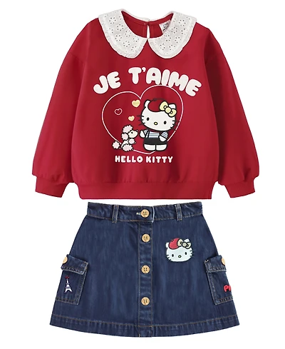 Hello Kitty Toddler and Little Girls 2-Piece Top Denim Skirt Set