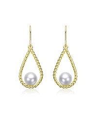 14K Gold Plated with White Pearl Twisted Teardrop Dangle Earrings